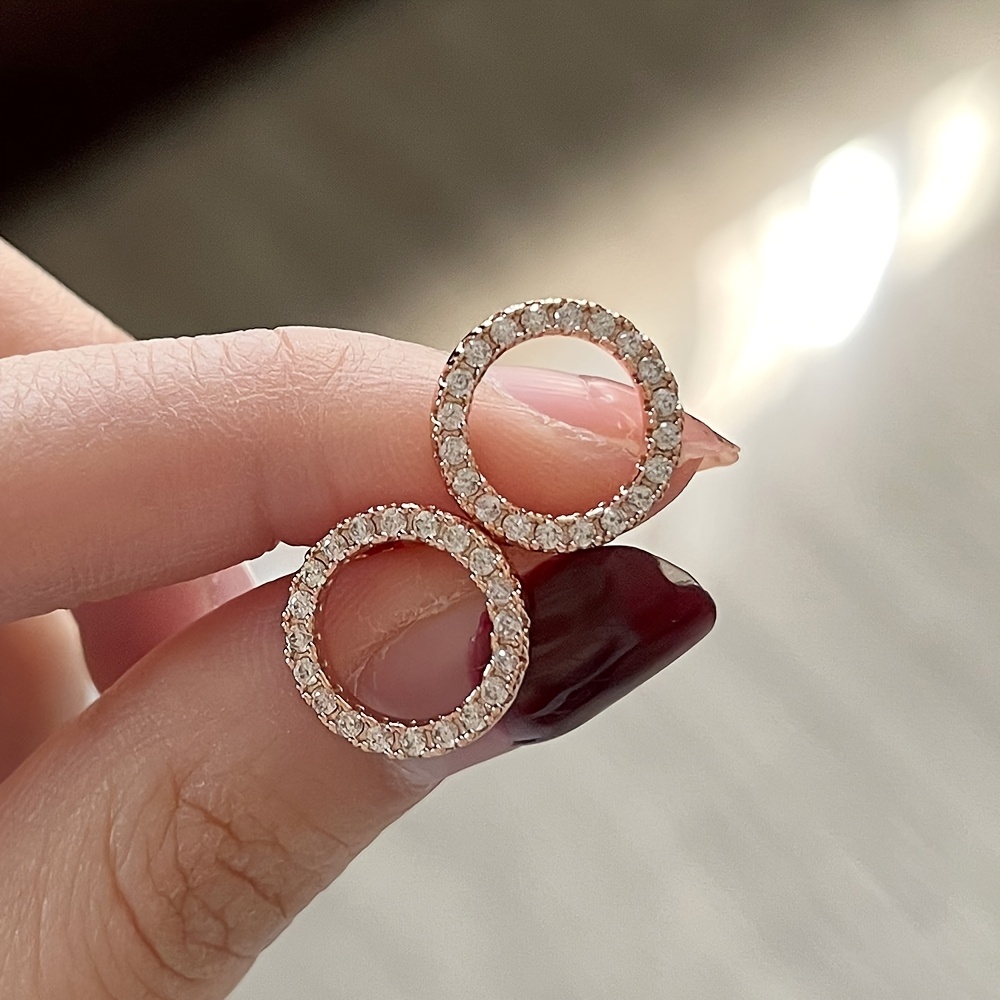 Women's Elegant Copper Circle Drop Earrings with Synthetic Cubic Zirconia
